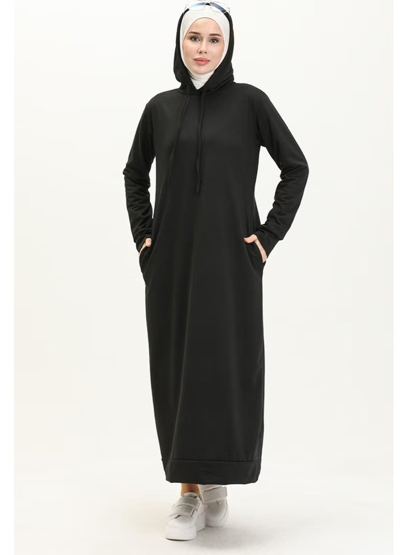 سيفا ميرفي فستان رياضي بقبعة بخيطين 0190-09 أسود - Image 2